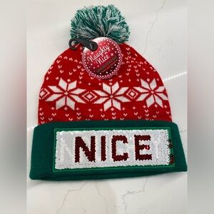 HOLIDAY Naughty/Nice Sequin Pom Hat NWT